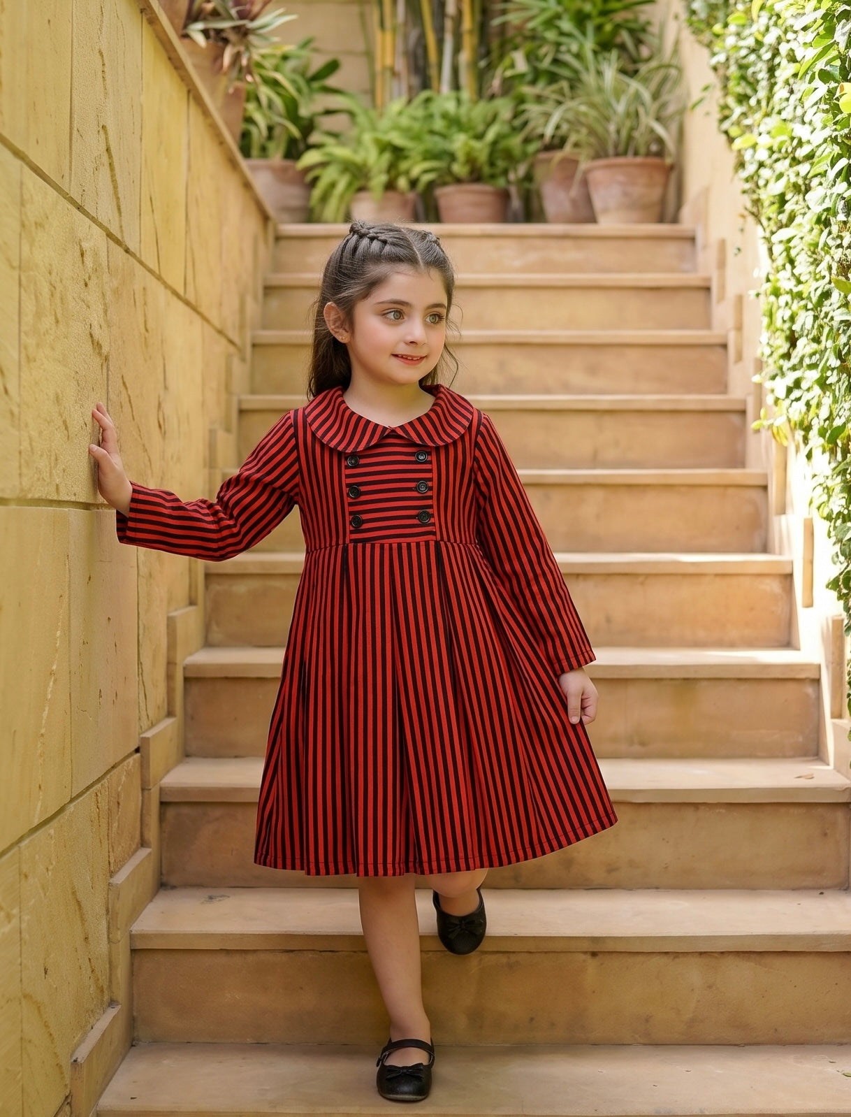 Red Black Lines Khaddar Frock Z002