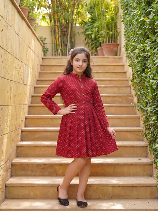 Mehroon  Winter Cotton Frock Z012