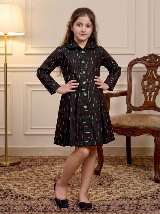 Black multi Lines Winter Cotton Frock Z020