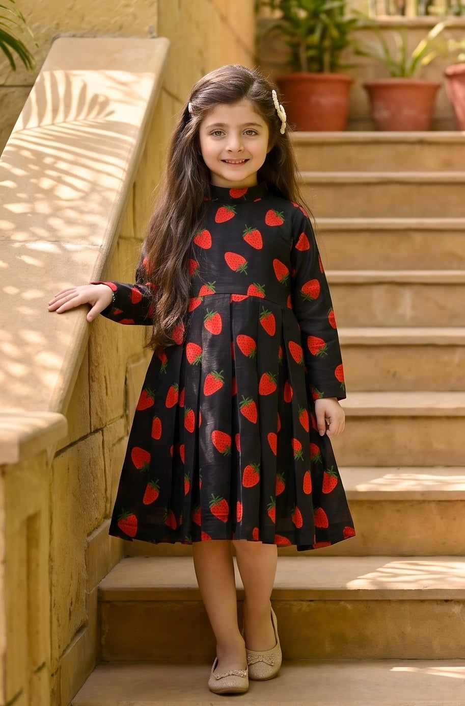 Black Red Strawberry Khaddar Frock Z007