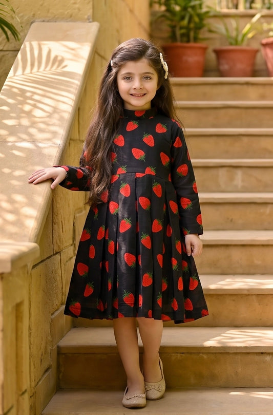 Black Red Strawberry Khaddar Frock Z007