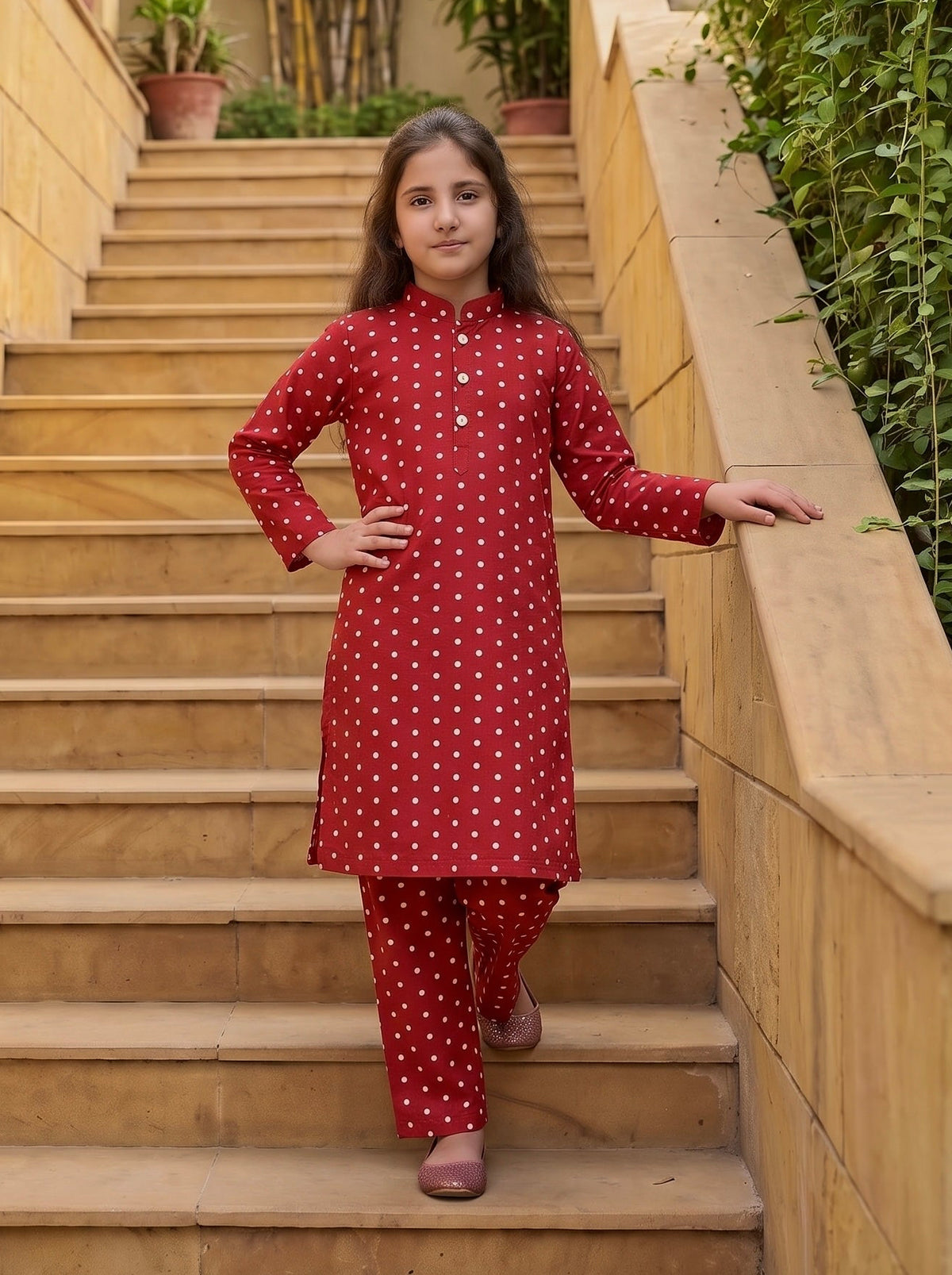 Mehroon Polka Dot Winter Cotton Co-ord Set