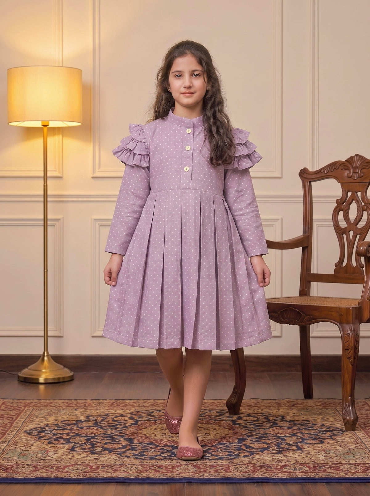 Purple Polka Dot Winter Cotton Frock Z018
