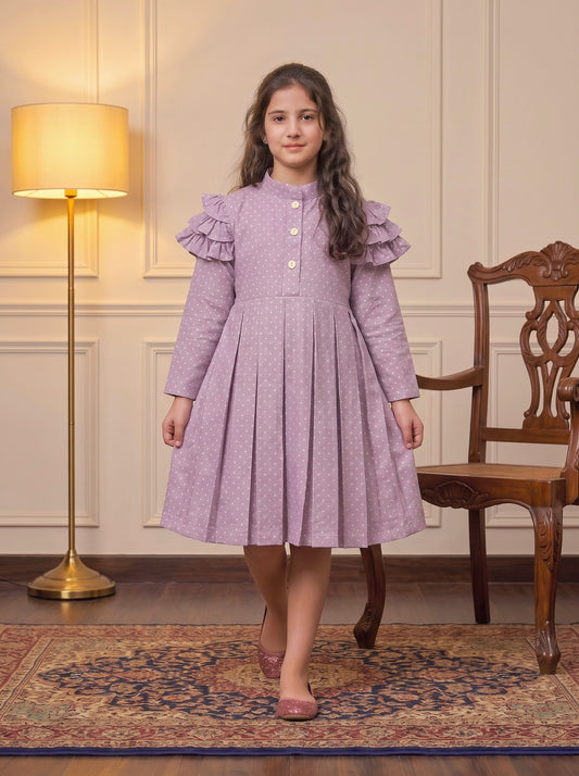 Purple Polka Dot Winter Cotton Frock Z018