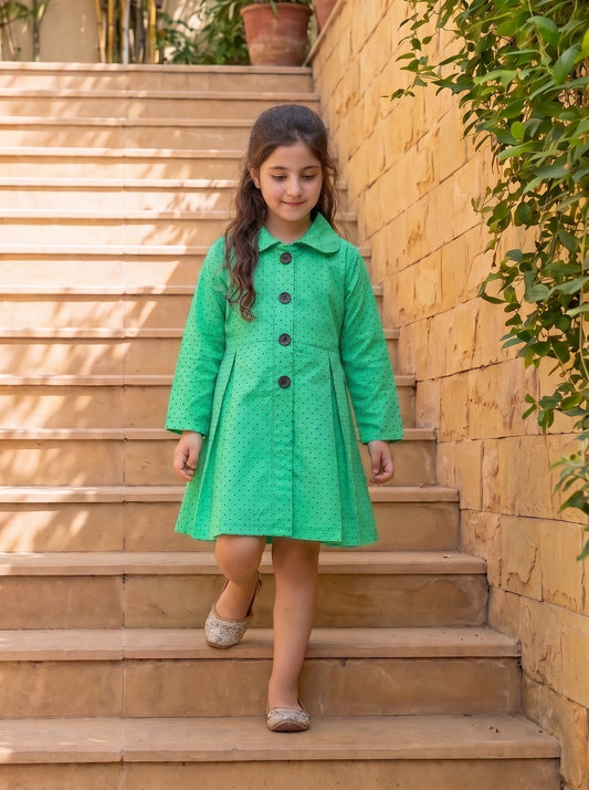 Green Polka Dot Winter Cotton Frock Z010