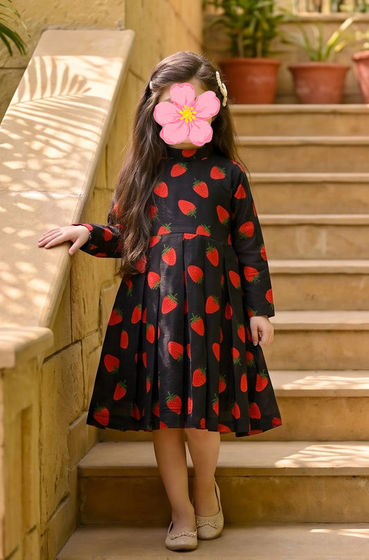 Black Red Strawberry Khaddar Frock Z007