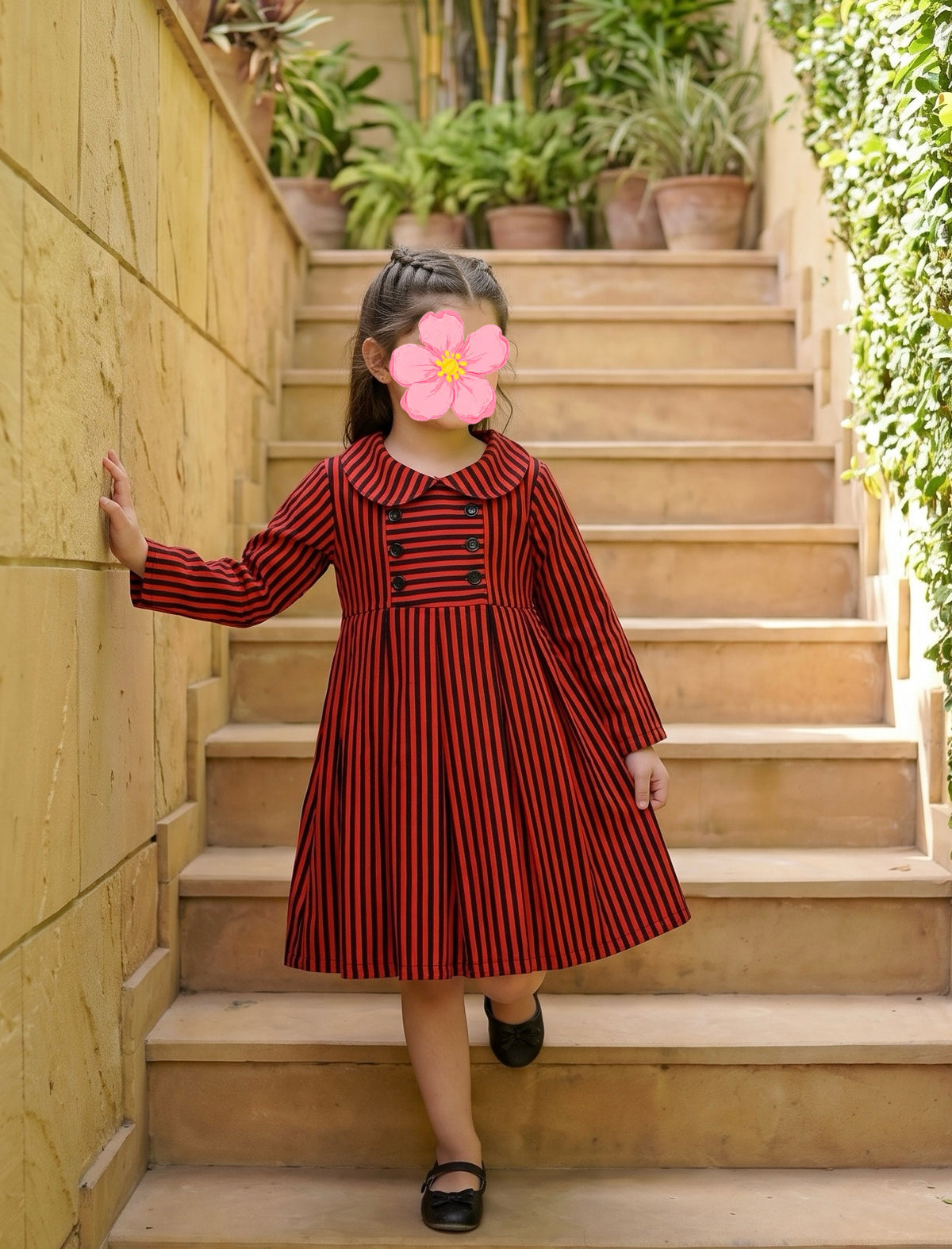Red Black Lines Khaddar Frock Z002