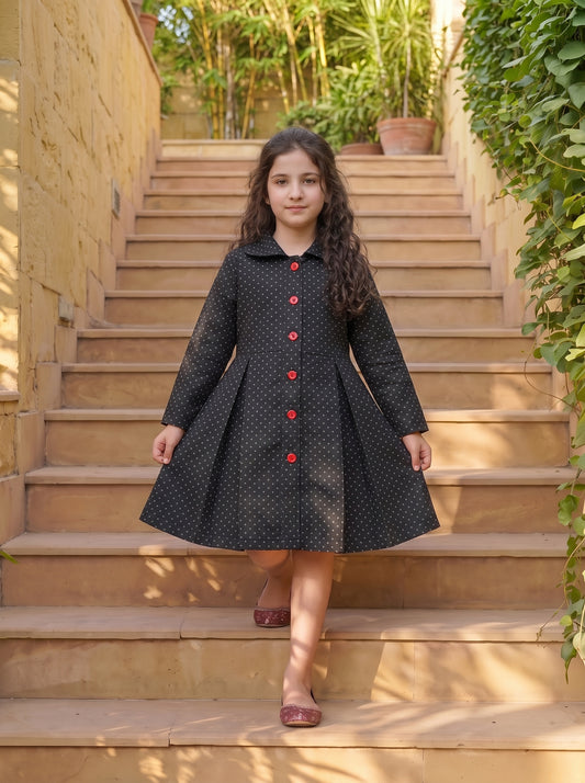 Grey Polka Dot Winter Cotton Frock Z013