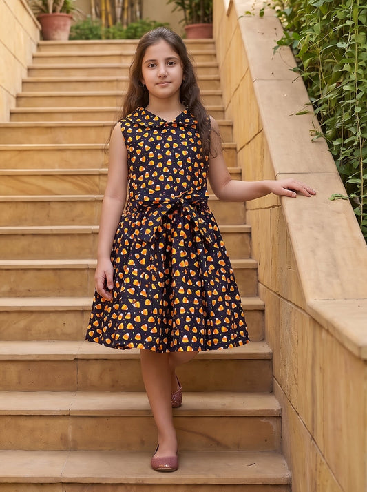 Black Front Bow Winter Cotton Frock Z017