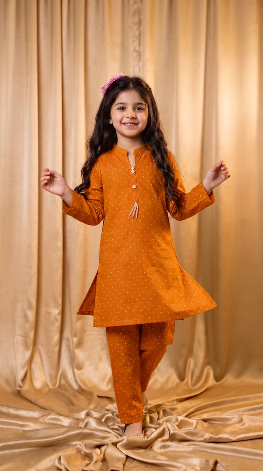 Rust Orange Polka Dot Winter Cotton Co-Ord Set
