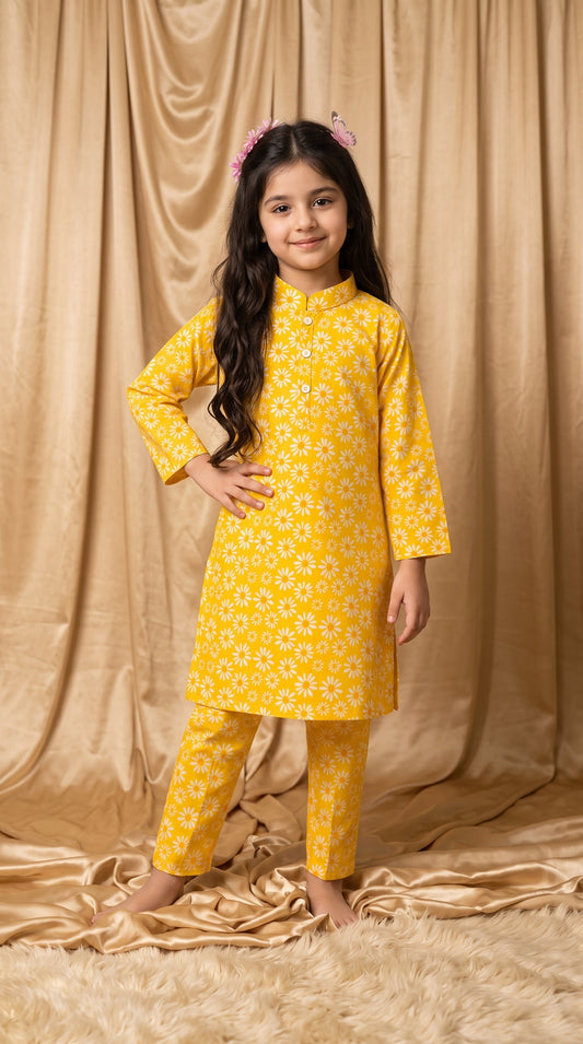 Yellow Floral Winter Cotton Co-Ord Set