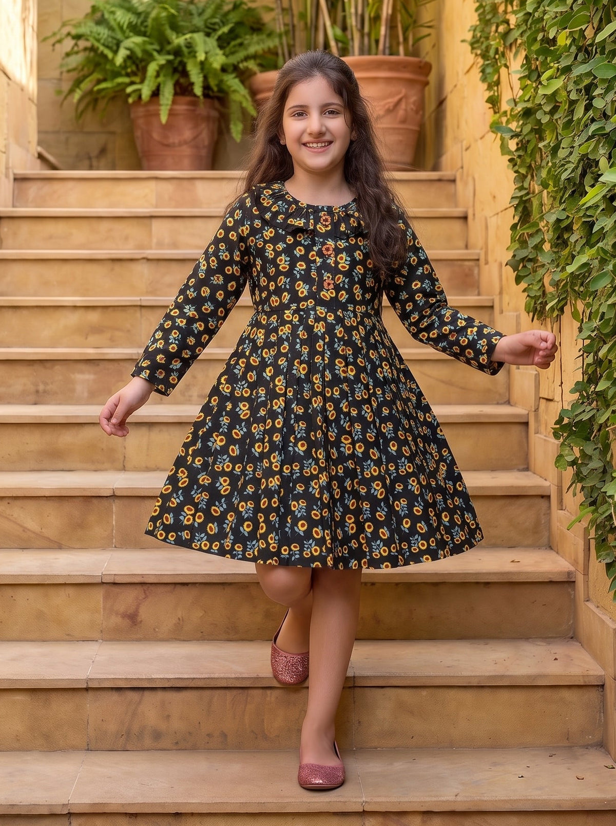 Black Floral Winter Cotton Frock ZO29
