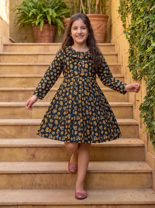 Black Floral Winter Cotton Frock ZO29