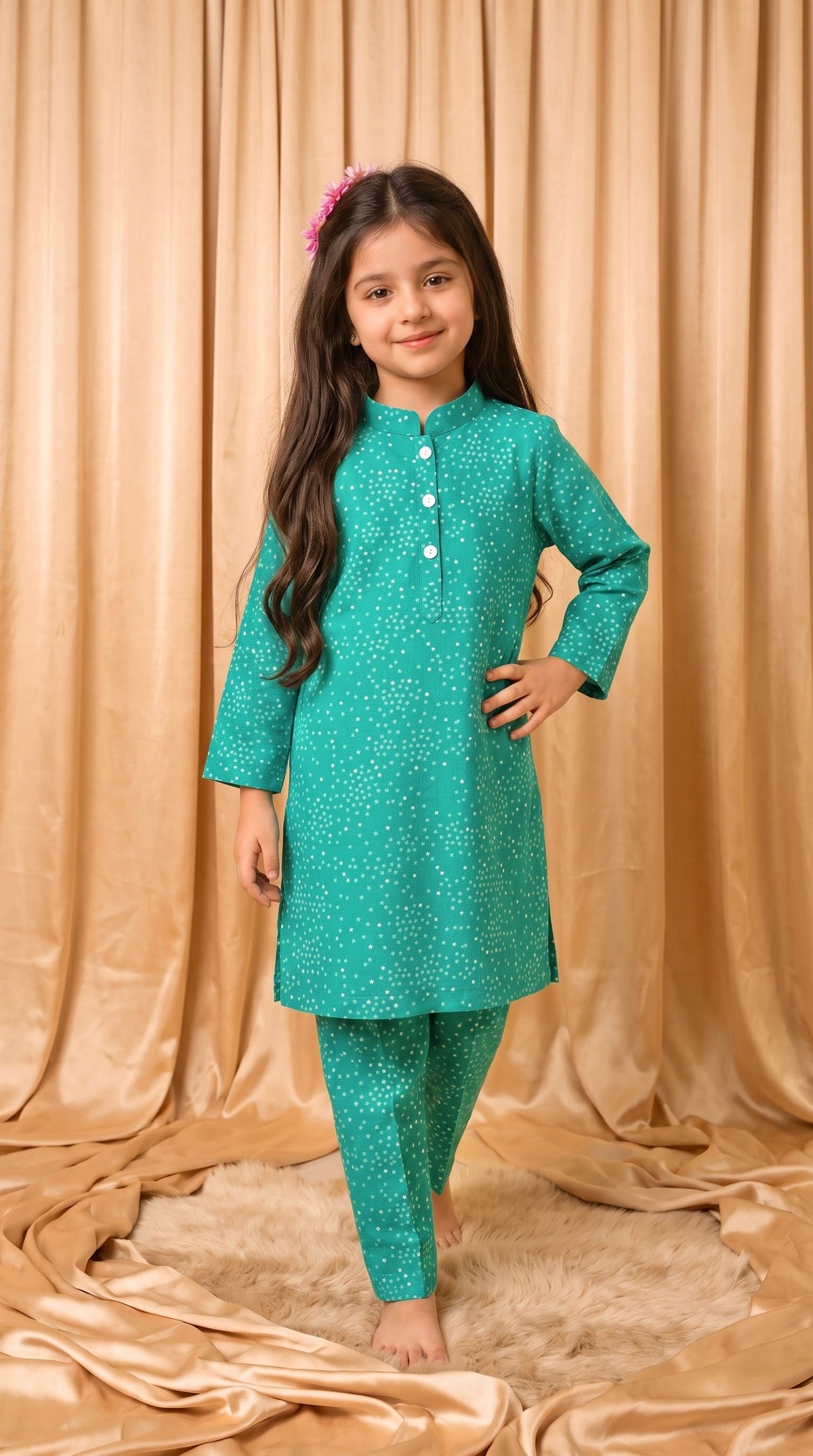 Teal Green Aqua Star Cotton Co-Ord Set