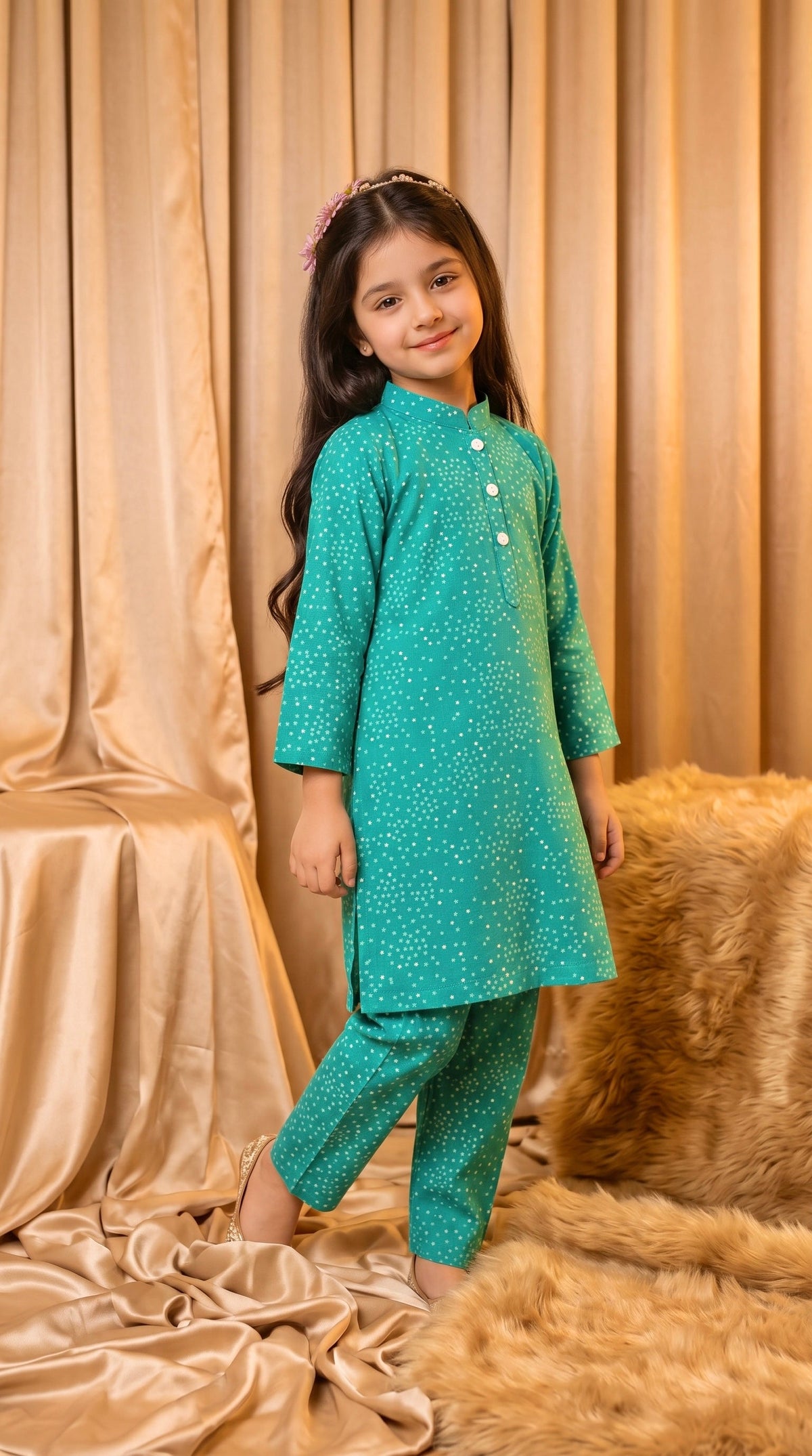 Teal Green Aqua Star Cotton Co-Ord Set
